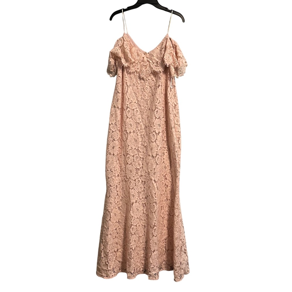 Lauren Ralph Lauren Pink Floral Lace Cold Shoulder Maxi Dress 14 Blush Formal